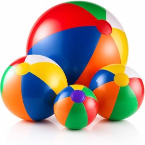 Inflatable Beach Balls (4-Pack) Rainbow Pool Ball Toys in 4 Assorted Sizes | Includes 6, 12, 16 & 24-Inch Large Size Beach Balls for Pool Parties, Beach Games, Luau Parties, Summer Fun & Outdoor Play