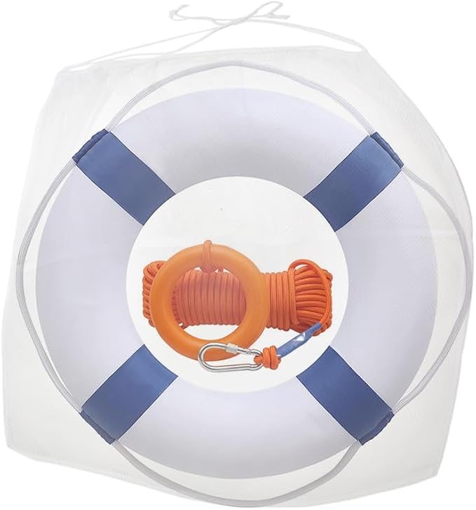 20Inch Throwable Life Preserver Ring with 98.4FT Floating Rescue Rope - Emergency Flotation Device for Boating, Pool, Lake & Beach - Swim Foam Buoy with Perimeter Line Kit