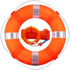 Lifebuoy Set 20Inch Life Preserver Ring and Water Floating Lifesaving Rope 98.4FT,Swim Foam Buoy,Swimming Pool Safety Throwing Ring with Perimeter Rope,Throwable Flotation Device