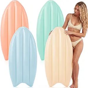 4 Pcs Inflatable Surfboard Decorations, Macaron Color Pool Floats, Blow-up Pastel Surfboard for Hawaiian Beach Summer Pool Sea Party Props (Orange,Blue,Green,Beige,33 Inch)