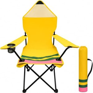 Folding Beach Camping Chair,Yellow Pencil Classroom Reading Corner School Stack Chair Comes with a Storage Bag, Lawn Chair with Armrests,for Outdoor Indoor School 130lb Capacity