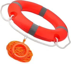 Pool Buoy Safety Boat Throw Ring Life with Water Floating Lifesaving Rope and Reflective Tape Orange 14"/22"