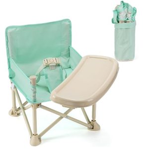 Toddler Beach Chair for Baby - Lightweight Kids Folding Camping Chair with Tray and Storage Bag, Easy to Clean, Safe Kids Lawn Camp Outdoor Chairs for Garden RV Travel (Green)