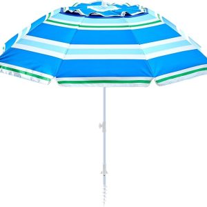 beach umbrella with sand anchor,UPF 50+protection,8 ribs, beach umbrellas for sand portable,with button tilt - multifunctional outdoor sunshade for gardens,courtyards,and beaches.