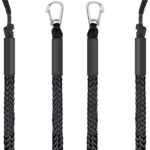 Bungee Dock Lines for Boats 4ft, 2 Pack Shock Absorbing Mooring Ropes with 316 Stainless Steel Clips, Marine Grade PWC Accessories for Jet Ski, Kayak, Pontoon, Watercraft