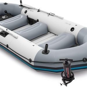 Intex Mariner Inflatable Boat Series: Includes Deluxe Boat Oars and High-Output Pump – SuperTough PVC – Wear-Resistant Keel – Removable Fishing Rod Holders – Heavy Duty Grab Handle