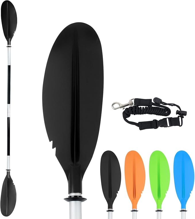 DEDU Kayak Paddle, Boat Paddle 88in 4 Piece Fishing Kayak Paddle, Kayak Oars Paddles Adjustable Lightweight Detachable Aluminum Alloy Shaft with Paddle Leash for Adult