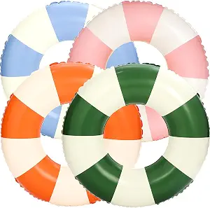 4Pcs Large Inflatable Pool Float for Adults 36 Inch Classic Striped Swim Rings Swimming Pool Tubes for Teens Summer Beach Themed Party
