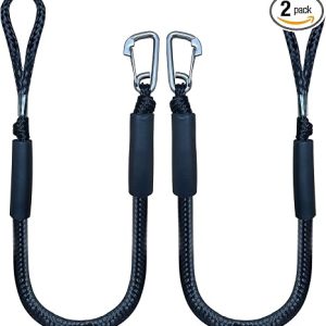 4 Feet Bungee Dock Line Mooring Rope 2-Pack for Docking with Stainless Steel Clip Accessories for Boats PWC, Built in Snubber, Kayak, Watercraft,SeaDoo,Jet Ski, Pontoon, Canoe, Power Boat