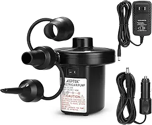 AGPTEK Electric Air Pump for Inflatables,110V AC &12V DC Inflator Deflator | 4.5kPa Quick-Fill, 3 Nozzles, Portable Air Pumps for Outdoor Camping, Inflatable Air Mattress Beds, Boats, Swimming Ring