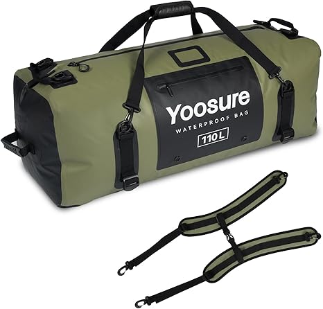 Waterproof Duffel Bag 110L - Marine Dry Bag with 700D PVC & Airtight Zipper, Extra Large Duffle Bag for Camping, Rafting, Kayaking, Boating, Car Roof Storage (Green)