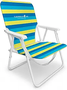 CARIBBEAN JOE Folding Beach Chair, 1 Position Lightweight and Portable Foldable Outdoor Camping Accessories with Carry Strap (Bold Stripe, 200lbs Capacity)