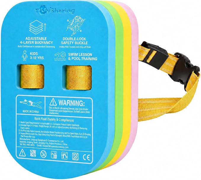 Swim Float Kids Safety Training: Secure Dual-Lock Buckle 140 lb Test Lesson | Pool Back Belt Bubble Confidence Building - 4-Layer Adjustable Buoyancy Trainer for Swimmers 3-12 Yrs