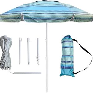 LOTTAFUN 6ft Beach Umbrella - Heavy Duty Wind Resistant UV 50+ Portable Sun Shade with Sand Anchor & Carry Bag, Outdoor Folding Umbrella for Beach, Pool, Patio, Garden NO Tilt The sand needs to exceed the spiral 6inch