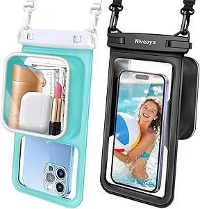 Niveaya 2 Pack IPX8 Waterproof Phone Pouch, Large Space Cell Phone Pouch Floating, Water Proof Phone Case with Lanyard, Phone Dry Bag Beach Cruise Ship Essentials(Up to 8.5")