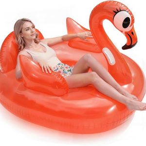 QPAU Flamingo Pool Float, Neon Coral Inflatable Pool Float for Adults & Kids, Animal Pool Float for Swimming Pool, Beach & Lake