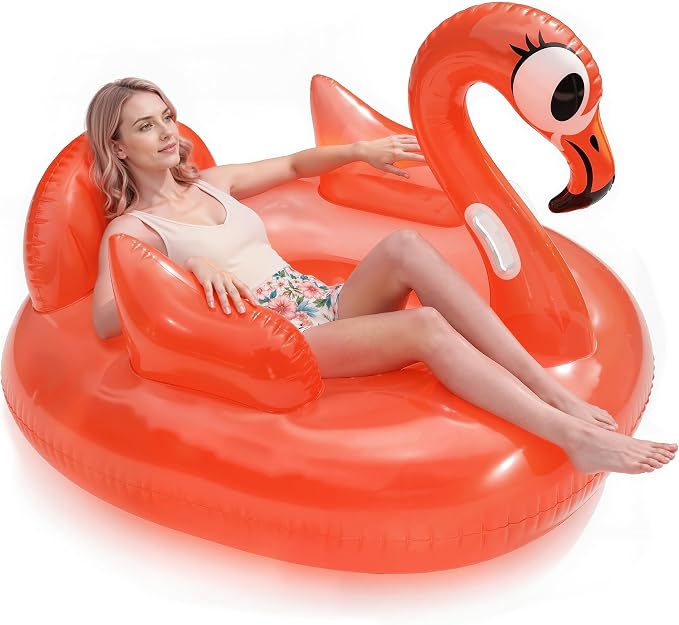 QPAU Flamingo Pool Float, Neon Coral Inflatable Pool Float for Adults & Kids, Animal Pool Float for Swimming Pool, Beach & Lake