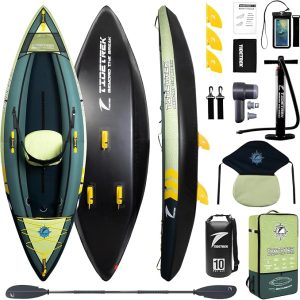 Inflatable Touring Kayak 1-Person & 2-Person with Waterproof Seat & Full Accessory Kit, Lightweight Recreational Kayak for Lake, River & Fishing