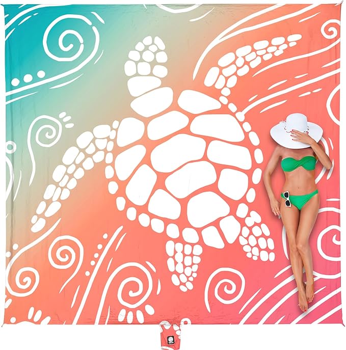 WEKAPO Beach Blanket Waterproof Sandproof Oversized Extra Large Sand Free | Beach Mat with Stakes, Storage Bag - Essentials for Outdoor Beach, Picnic (Sea Turtle, 8 X 7 FT (1~4 Person))