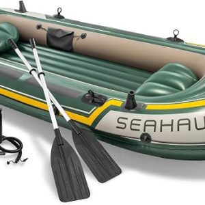 INTEX Seahawk Inflatable Boat Series: Includes Boat Oars and High-Output Pump - Fishing Rod Holders - Gear Pouch