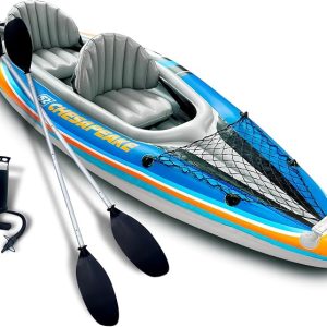 Sunlite Sports Inflatable Kayak 2 Person, Portable Inflatable Boat with Shed & Aluminum Oars, Lightweight Tandem Kayak with Air Pump & Carry Bag for Lakes & Rivers, 400 LB