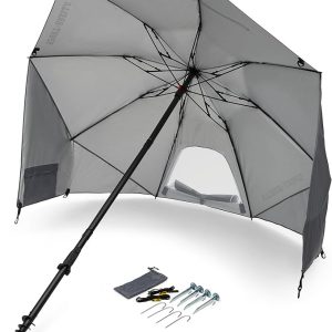 Sport-Brella Fieldedge (Gray) UPF 50+ Sun Protection Umbrella, 6-Foot Bi-Fold Canopy with Patented Side Panels, Premium Auger Bit and Carry Bag for Outdoor Shade on Beach, Grass, or Sidelines