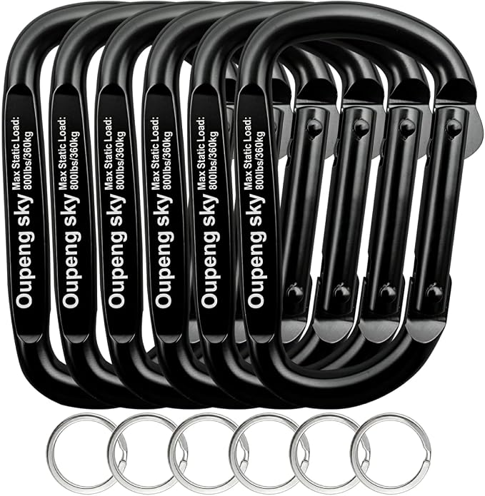 Carabiner Clip - Heavy Duty Carabiners 800lbs-13KN (2922 lbs) Carabeaner D Ring Shape,Key Chain Clip Hook,Keychain Clip,Multipurpose for Camping, Hiking,Backpacking or Other Outdoor Activities.