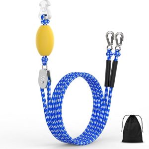Heavy Duty Boat Tow Harness for Tubing, Self Centering Boat Tow Rope for Tubing 1-4 Riders with 360° Rotating Pulley and Large Hooks, Floating Tube Rope for Boats, Towable Tubes