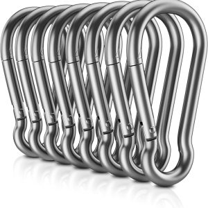 8 PCS Heavy Duty Carabiner Clips, 【NO Rust】 1360lbs 304 Stainless Steel Carabiners, 2.36 inch D-Ring Snap Hook Keychain Spring Clips for Gym, Pet leashes, Camping, Car, Farm