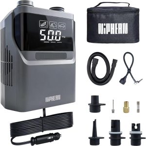 Niphean Paddle Board Electric Pump, 50 PSI Automatic Dual Stage Air Pump | Auto Inflation & Deflation, 12V DC Car Connector Portable SUP Pump for Stand Up Paddle Board, Kayak, Boats, Tents and Tires