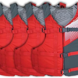 Stohlquist Universal Fit Adult Life Jacket PFD (4 Pack) Coast Guard Approved, for Men and Women 90+ lbs, Lightweight Neoprene and Adjustable, Ideal for Boating, Kayaking & Water Sports