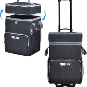 SDLINR Collapsible Cooler with Wheels, Rolling Cooler Bag for Beach Travel | Two-layer Large Capacity, Leakproof Food-grade EVA Liner, Insulated Soft Sided Rolling Coolers, Ice Chest with Wheels