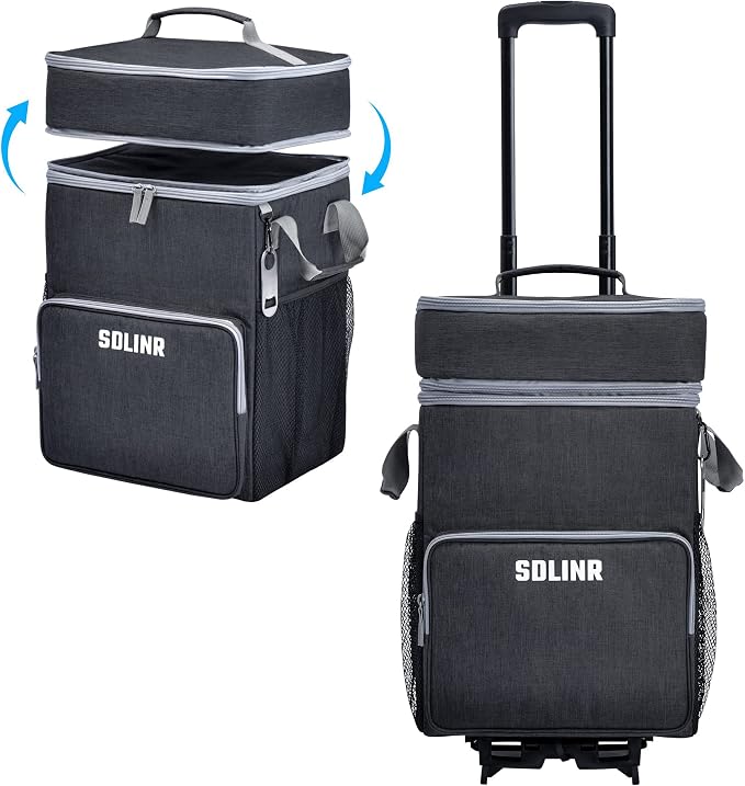 SDLINR Collapsible Cooler with Wheels, Rolling Cooler Bag for Beach Travel | Two-layer Large Capacity, Leakproof Food-grade EVA Liner, Insulated Soft Sided Rolling Coolers, Ice Chest with Wheels