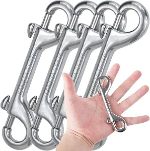 Double Ended Bolt Snap Hooks, 316 Stainless Steel, Set of 4 | Marine-Grade Scuba Diving Clips Double-Sided Trigger Chain Snap for Dog Leashes, Key Rings, Feed Buckets, and Equestrian Tack