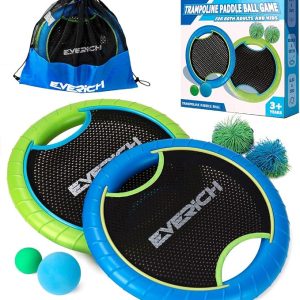 Bouncy Paddle Ball Game for Kids with EVA Foam Trampoline Paddles and Balls, Stringy Ball Toss and Catch Set for Indoor Outdoor Beach Pool Backyard Play, Flying Disc Gift for Boys & Girls
