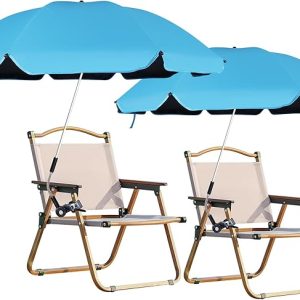 Beach Umbrella with Clamp, Adjustable Umbrellas for Chair, UPF50+ Sun Shade Umbrella for Beach Chair, Wheelchair, Camping Chair, Patio Chair, Golf Carts (Chair Not Included)