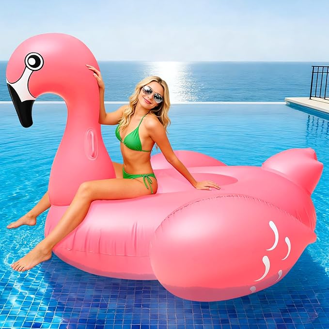 TURNMEON 102" Giant Inflatable Flamingo Pool Float for Adults | 2-4 Multi Players, Swimming Pool Party Toys, Ride-on Lounger/Raft/Floatie, Lake/Beach, Summer Pool Party, Durable PVC