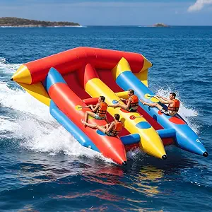 XHYCPY Towable Tubes for Boating, 2-6 Riders Inflatable Boat Tubes for Water Tubing with Electric Pump, Grab Handles, Speed Safety Valve