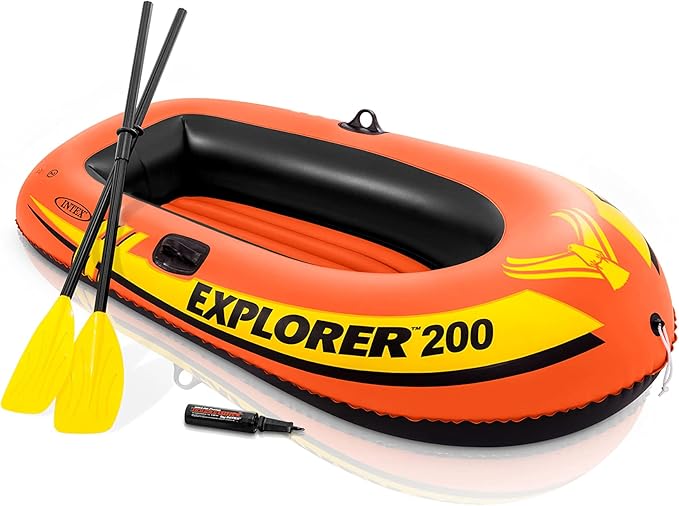 INTEX Explorer Compact Inflatable Boat Series: Dual Air Chambers – Welded Oar Locks – Grab Handles – Bow Rope – Sporty Design
