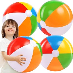 JOYIN 4-Pack 20" Beach Balls - Large Rainbow Beach Ball Inflatable Pool Toys for Party Supplies Decorations, Adults Kids Birthday Luau Summer Beach Water Games Beachball Party Favors