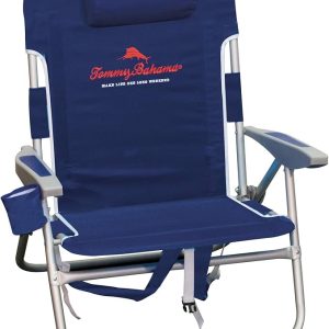Tommy Bahama Wide Seat Big Boy 4-Position Folding 13" High Seat Backpack Beach or Camping Chair, Navy