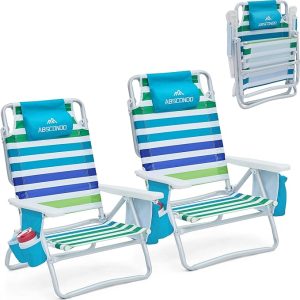 Beach Chair, Beach Chairs for Adults,Outdoor Folding Beach Chairs for Adults, Supports up to 350lbs with 5 Positions, Towel bar, Cooler Pouch, Storage Pouch.