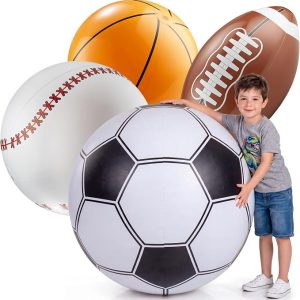 24-Inch Inflatable Sports Beach Balls - Blow Up Party Decoration - 4-Pack | Mixed Sports Pool Balls - Basketball Football Soccer Baseball, Beach Balls for Kids Sports Theme Birthday Party Decorations