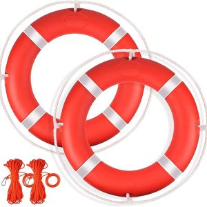 Life Ring, 23"/28" Boat Safety Throw Rings, Life Preserver Ring with Bracket and 98.5 FT Floating Rescue Rope, Outdoor Professional Throwable Flotation Device