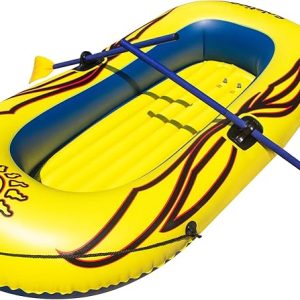 SOLSTICE Inflatable Boat Rafts 2 Person for Adults & Kids Comes W/ Oars Paddles Pump Pole Oar Holders Cushioned Comfortable Base Grab Line 6 Ft Size Sunskiff Kits Dinghy Air Floor Yellow