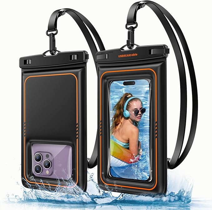 UNBREAKcable Floating Waterproof Phone Pouch 2 Pack, IPX8 Waterproof Phone Case Dry Bag Kayak/Beach/Cruise Travel Essentials, Water Proof Pouch for iPhone 17 16 15 Pro Max, Samsung S25 Ultra S24-7