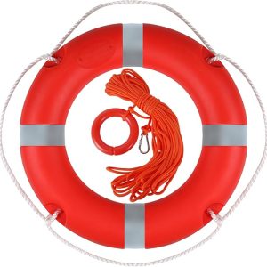 28 Inch Life Ring Buoy with Grab Rope, Marine Throw Ring Lifebuoy for Boat Dock Pool Waterfront Safety, Closed-Cell Polyurethane Foam Core, High-Strength Polyethylene Shell, Red