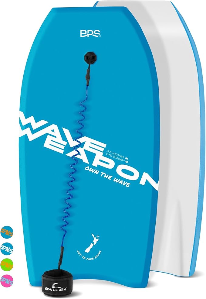 'Wave Weapon' Body Board for All Wave Conditions - Lightweight with EPS Core HDPE Slick Bottom Body Boards for Beach with Wrist Leash and Plug for Kids and Adults