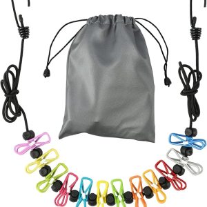 Retractable Portable Travel Clothesline Camping Clothing Line with 12 Clips | For Indoor Laundry Drying Line Outdoors Camping Essentials & RV Hotel with Waterproof Bag, Stretchable from 10 to 12 Feet