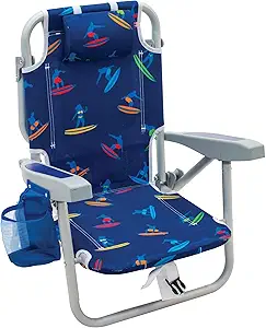 Rio Beach Kid's 5-Position Lay Flat Backpack Folding Beach Chair, Surf Power Surfer